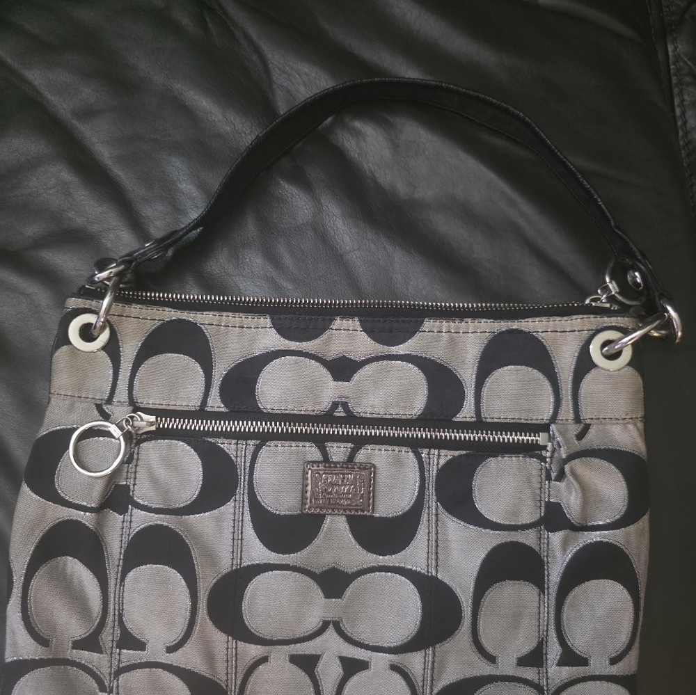 Coach Black and Gray Signature Shoulder Bag